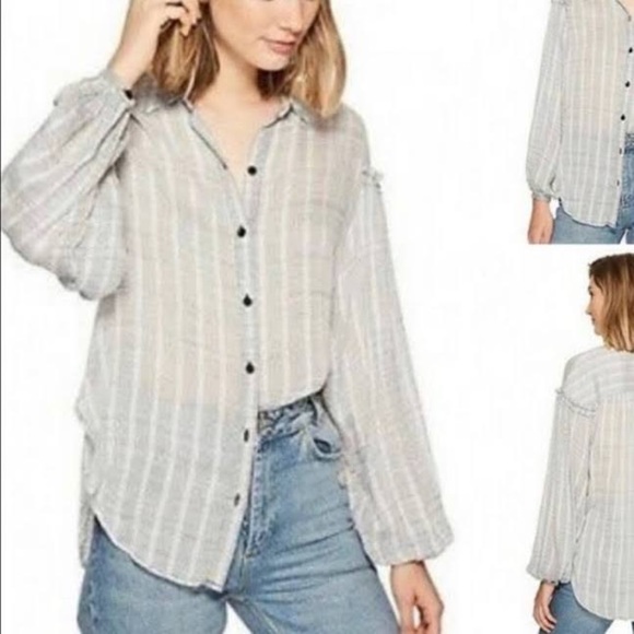 Free People Light Gray Button-Up Blouse - Picture 3 of 13